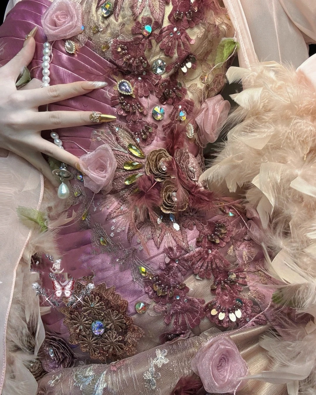 🌸Robe de soirée longue en satin à fleurs roses et violettes, robe de fée nv4433