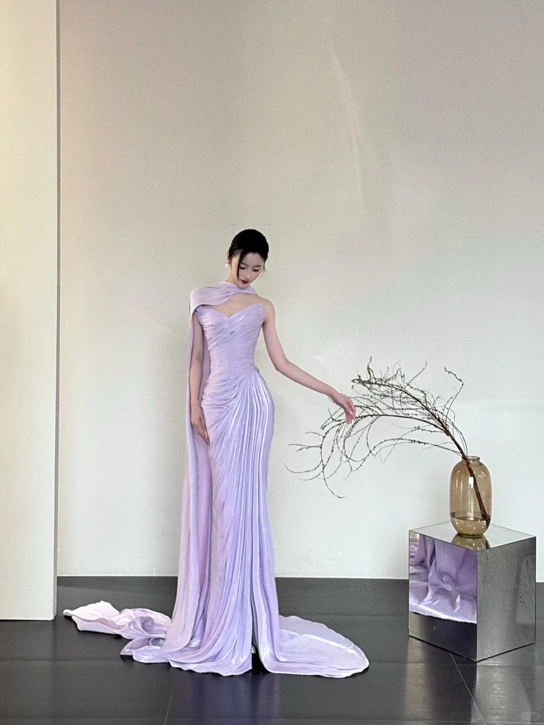 Purple Fashion Gorgeous Elegant Exquisite Long Satin Mermaid Floor-Length Ball Gown Evening Dress Wedding Dress nv4058