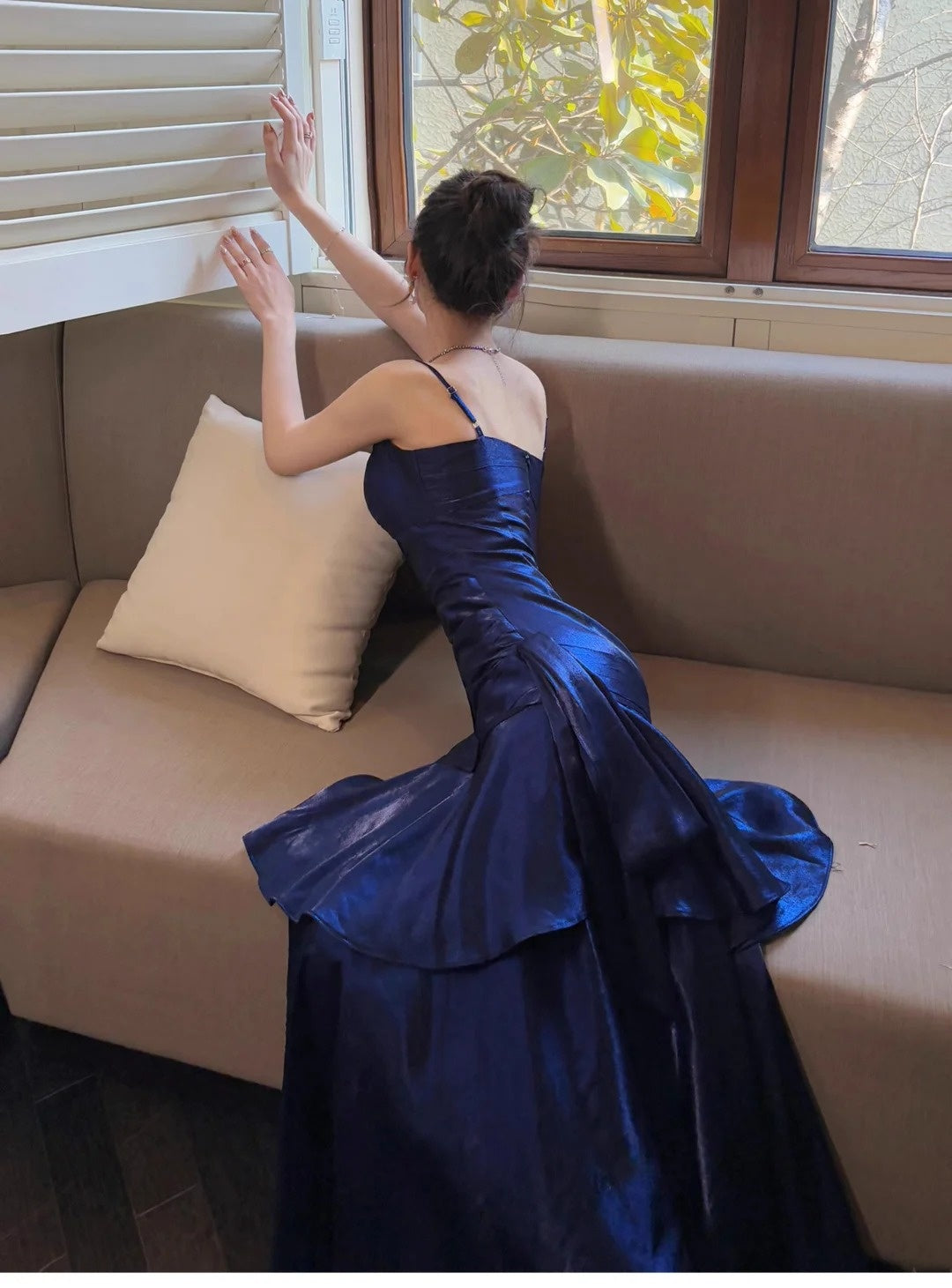 Blue Enchantress Mermaid Princess Ruffles Light Luxury Small People Day Dress Ball Dress Evening Dress nv4543