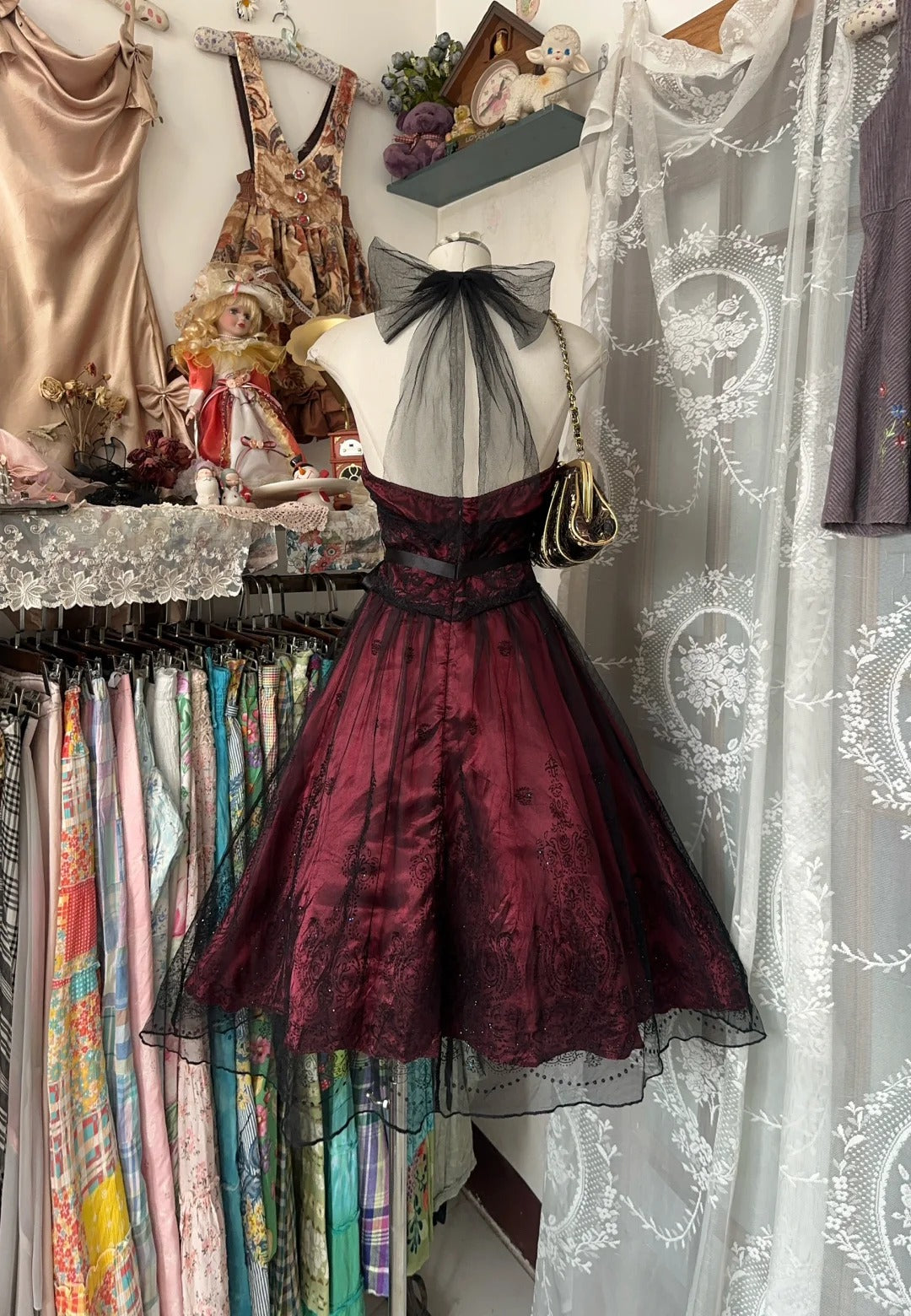 Burgundy Vintage Short tulle Homecoming Dress Prom Dress Party Dress nv4306