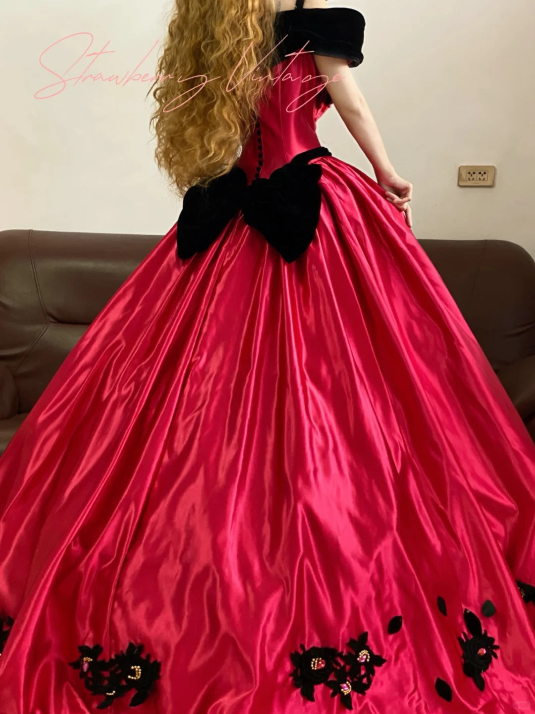 Rosa Satin Floral Vintage Elegante Lange Prinzessin Ballkleid nv5014