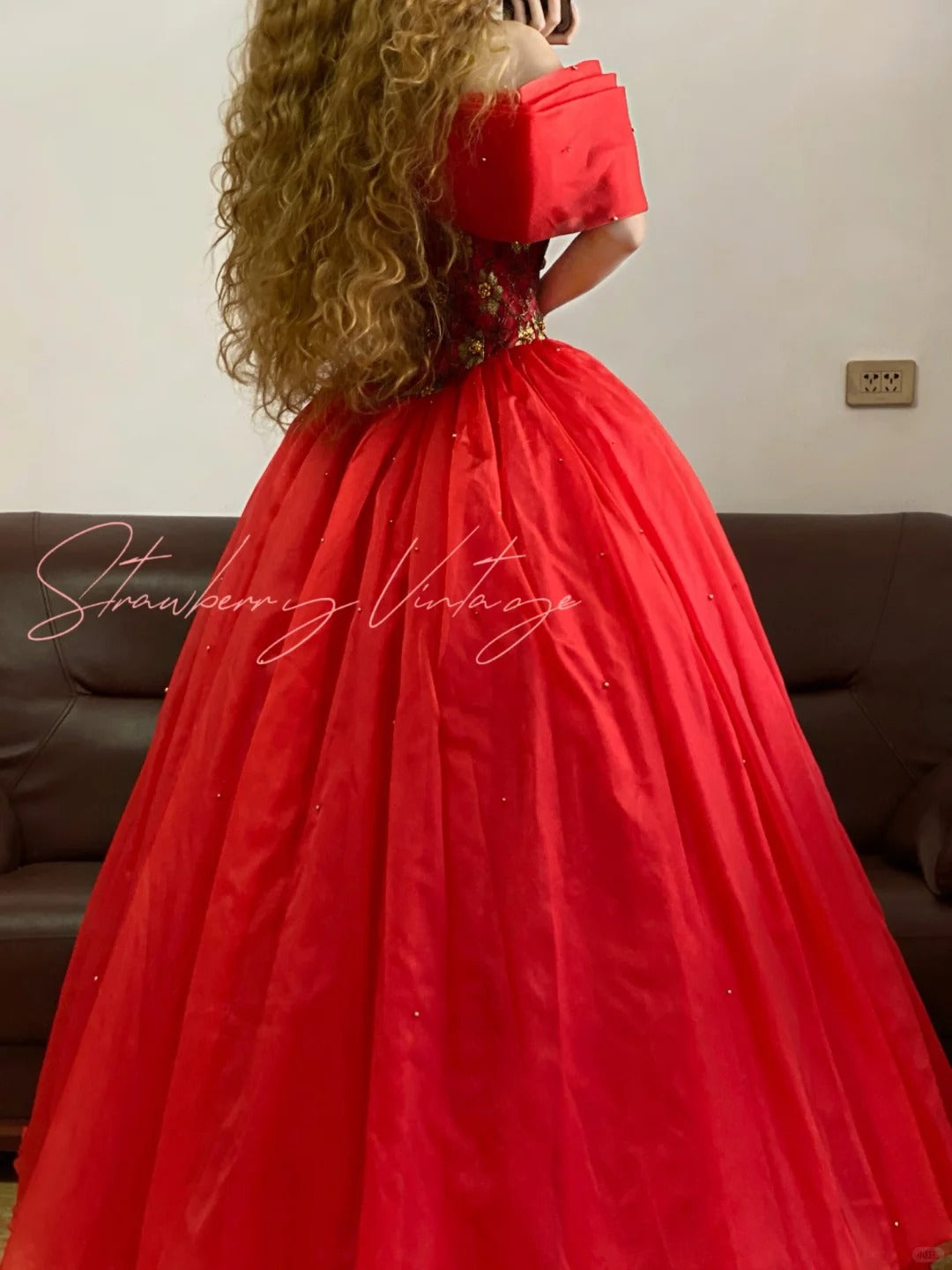 Rotes Vintage Elegantes Langes Tüll Prinzessin Ballkleid nv5008