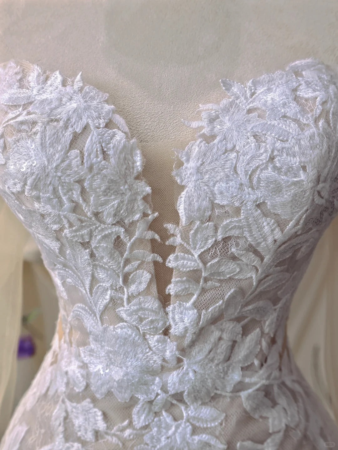 White floral applique lace long sleeves long mermaid slim fit floor length ball gown evening gown wedding dress nv4435