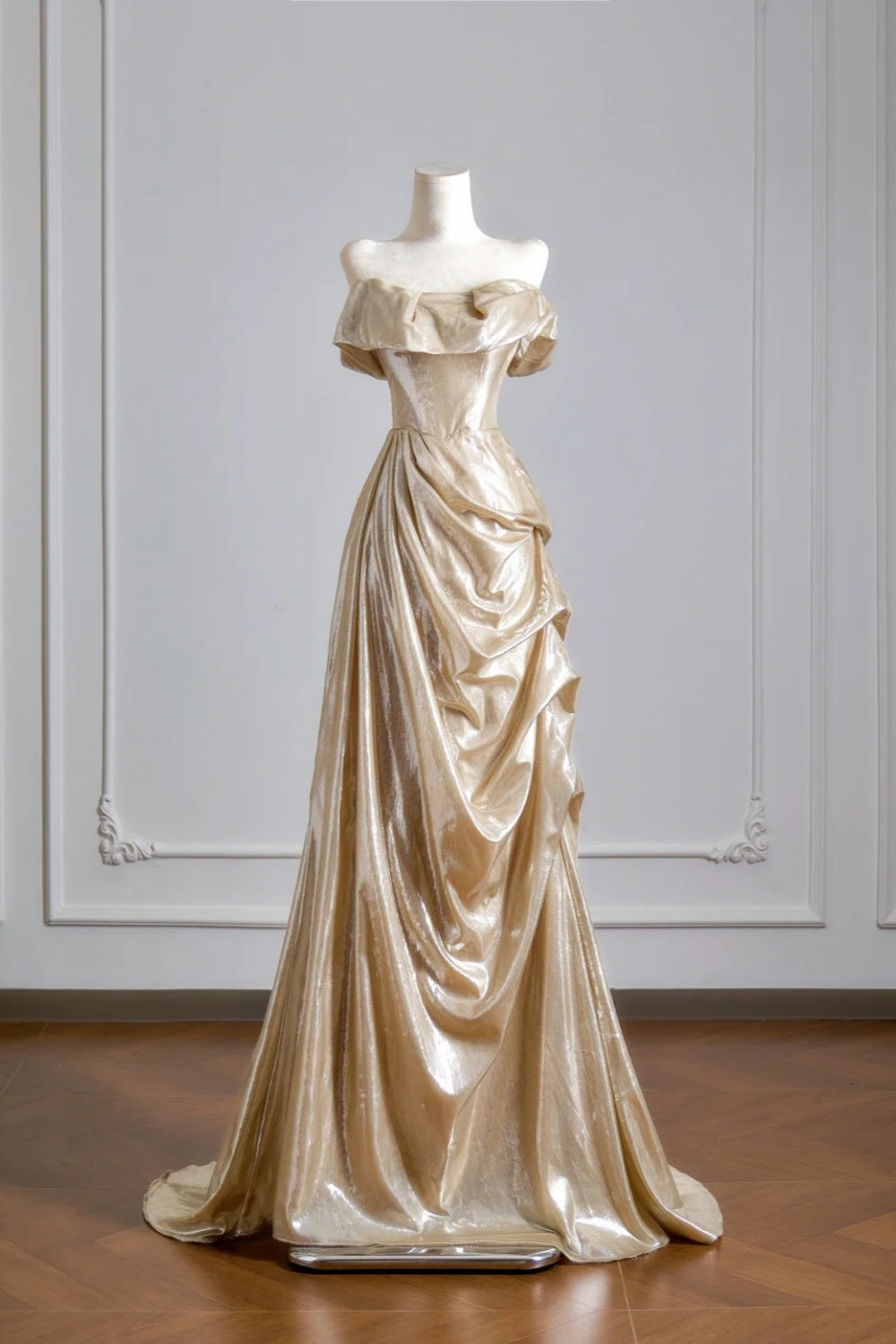 Champagne Off-the-Shoulder Shiny Mermaid Formal Gown for Party NV6877