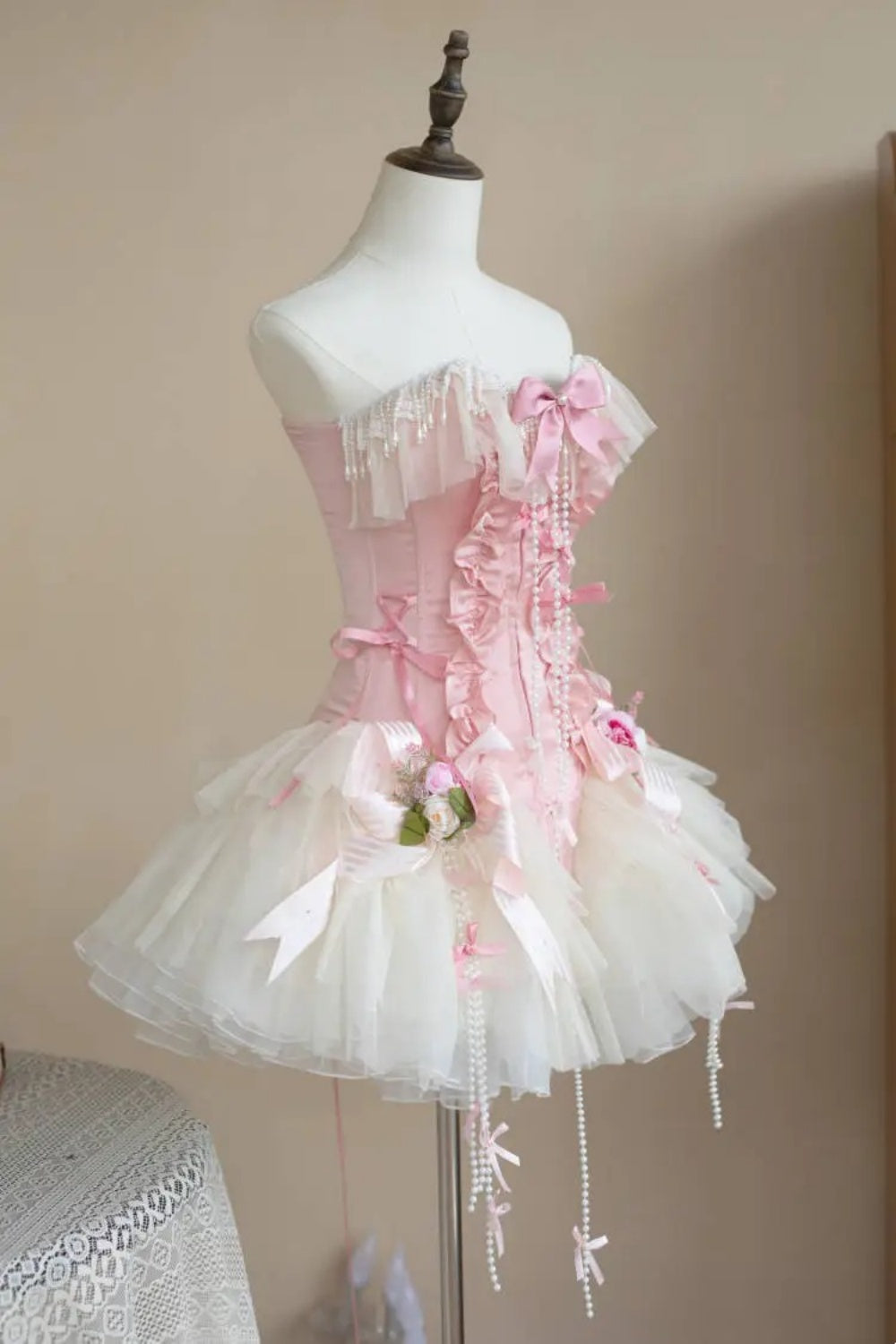 Robe d'anniversaire courte rose rétro NV6475