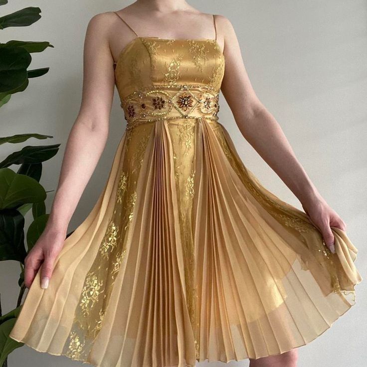 Gold Vintage Beaded Short Chiffon Homecoming Dress Prom Dress Fairy Dress nv5194