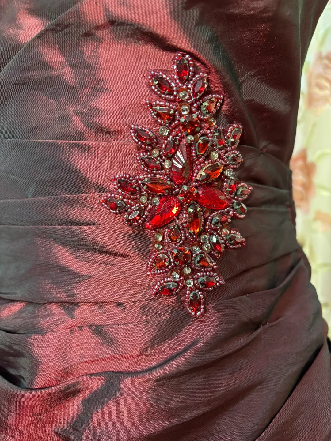 Burgundy Elegant Retro Long Satin Ball Gown Evening Dress Adult Ceremony Dress Birthday Dress nv4200