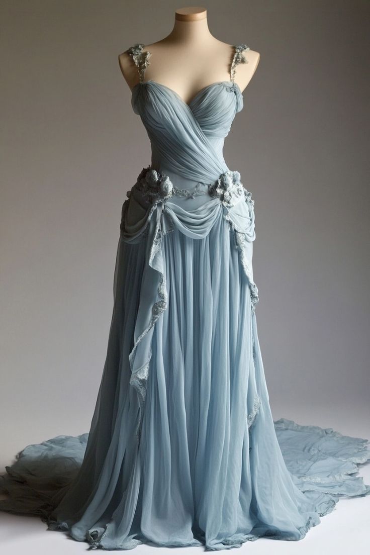 Light Blue Vintage Elegant Long Tulle Ball Gown nv4831