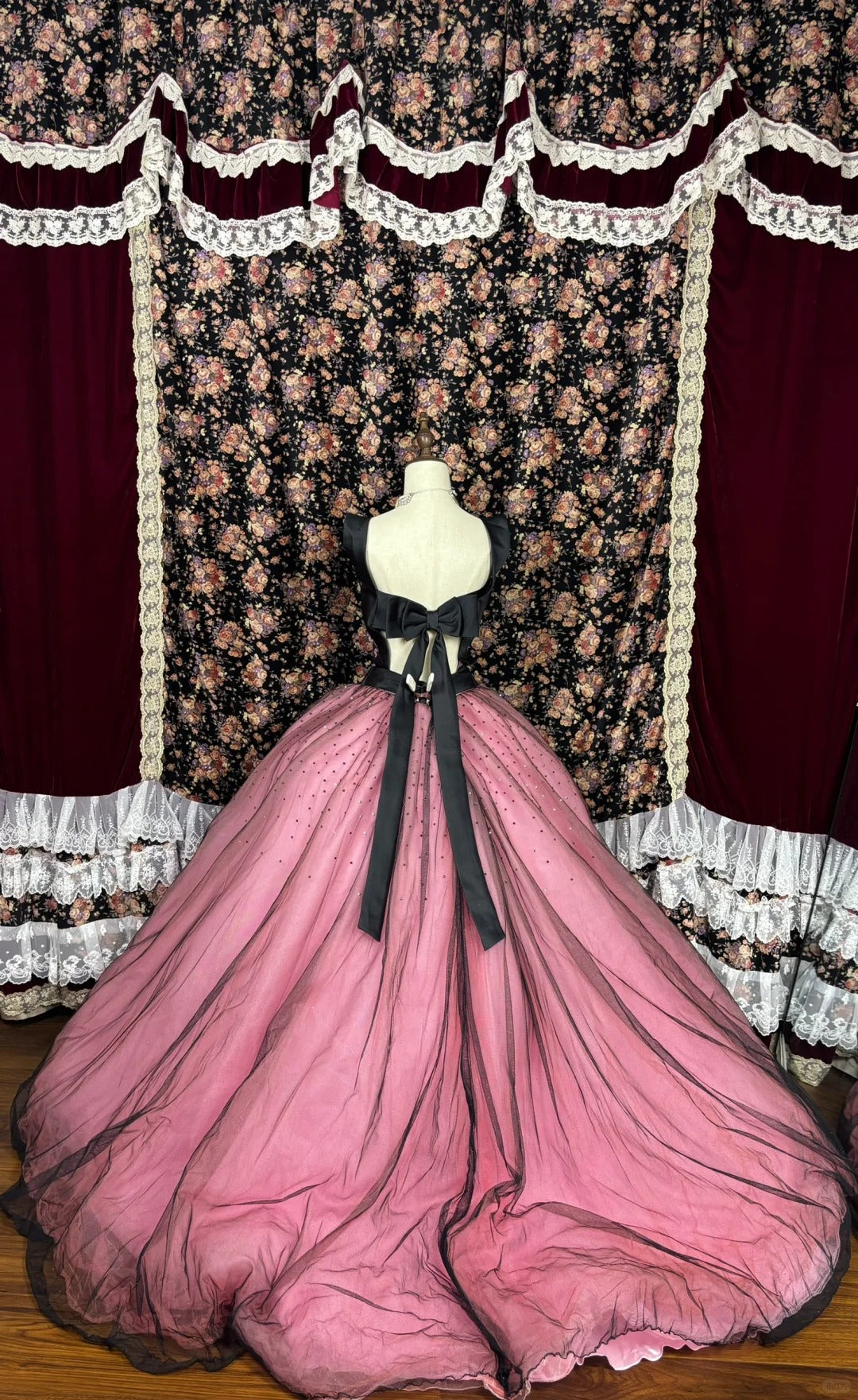Robe de soirée longue en tulle et dentelle florale rose avec appliques, robe de princesse nv4652