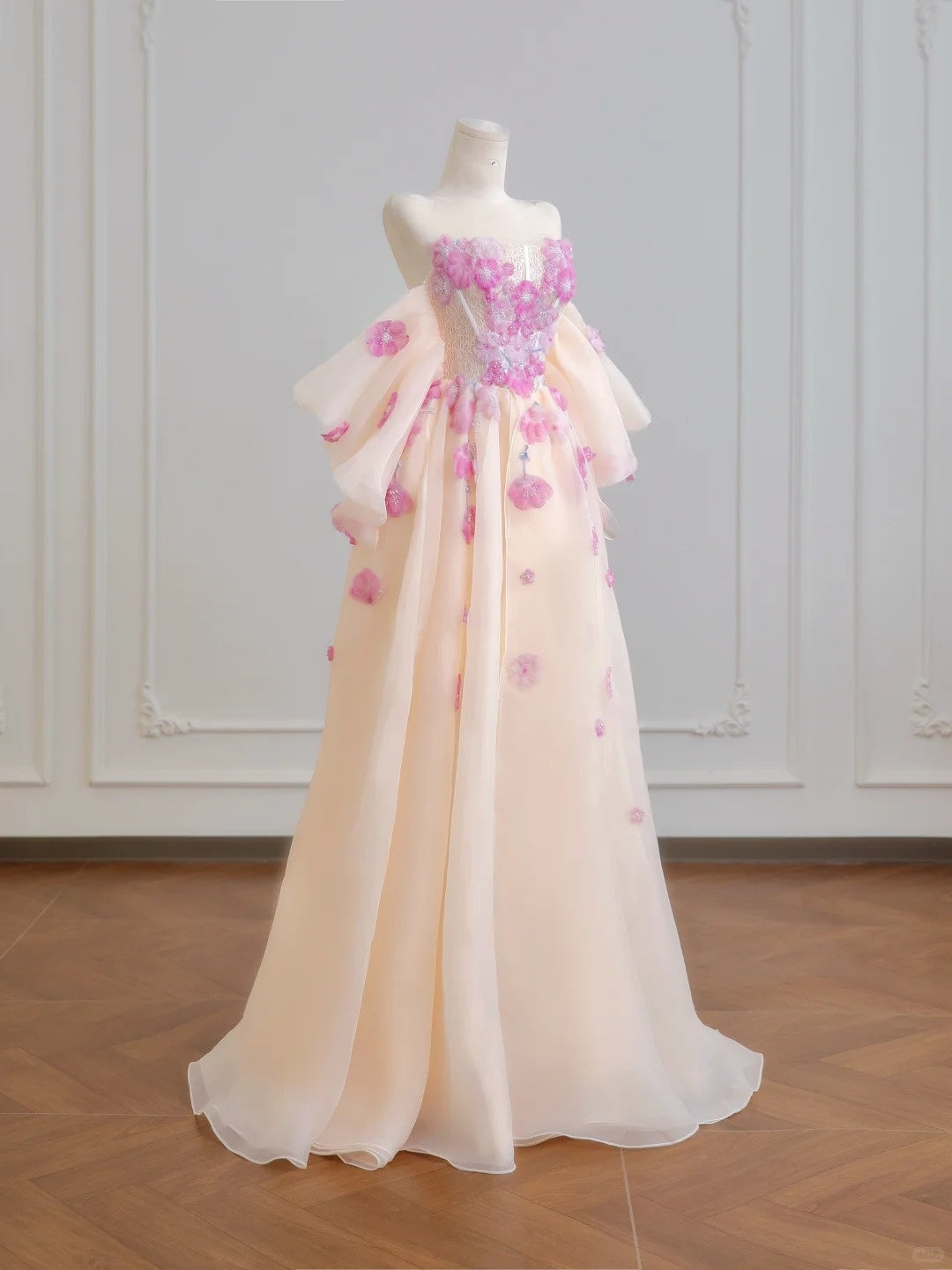 Pink and purple floral tulle ball gown nv5048