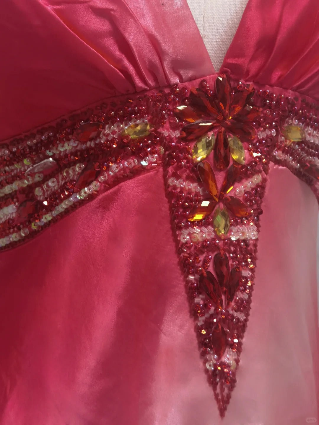 Pink Fashion Gradient V-neck Exquisite Gem Beaded Long Chiffon Ball Gown Evening Gown Party Gown Prom Dress nv3913