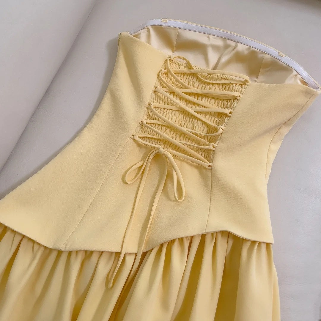 gelbes, modisches, elegantes Satin-Heimkehrkleid, Ballkleid, Geburtstagspartykleid, Abendkleid, Abschlusskleid, nv4674