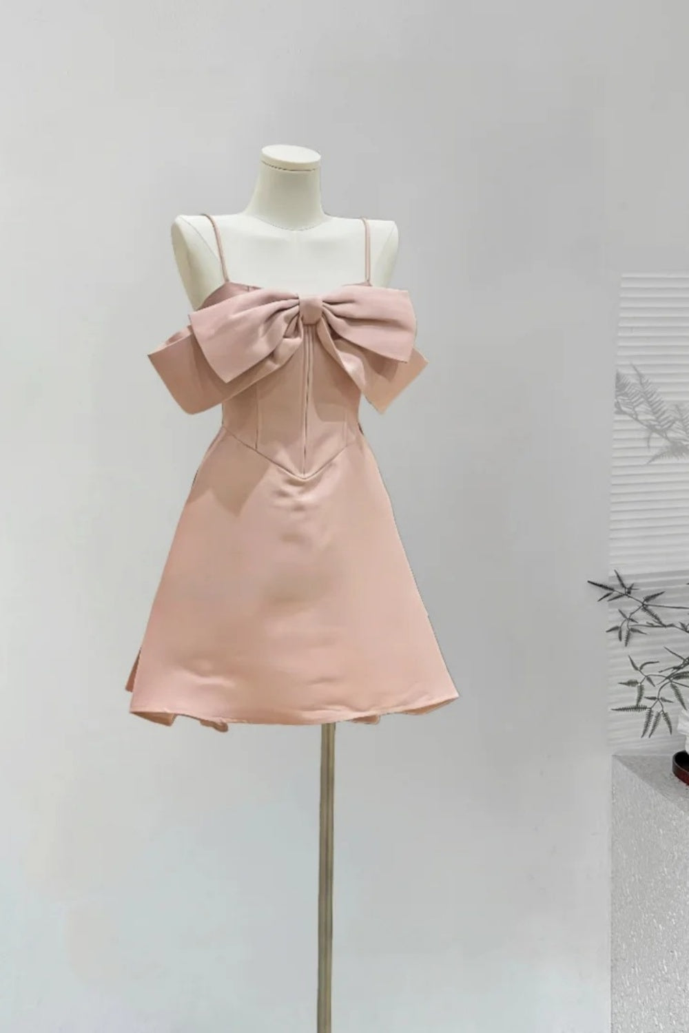 Pink Bow Short Satin Homecoming Dress Birthday Party Dress nv5275