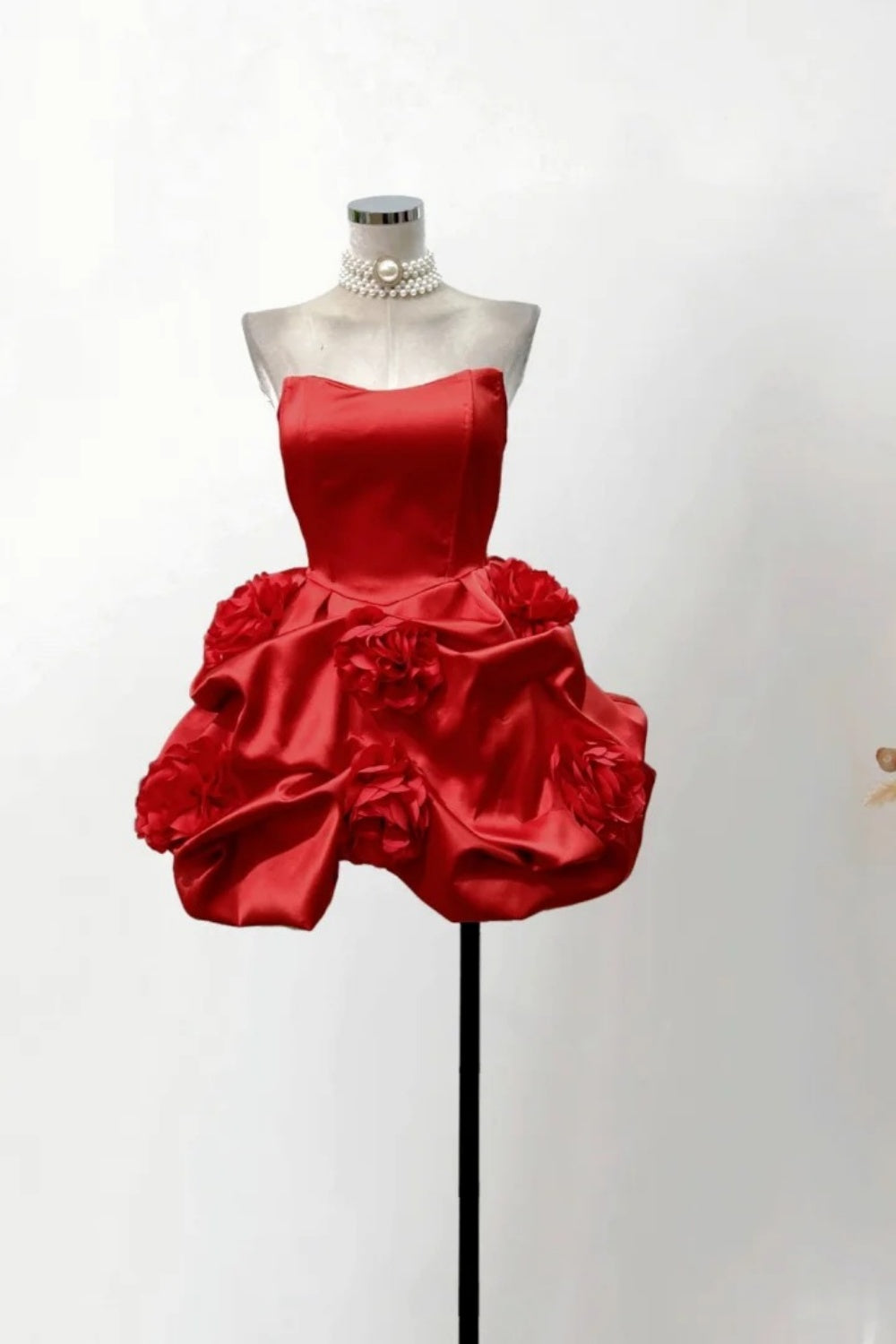 Red Fashion Pleated Short Satin Homecoming Dress Birthday Party Dress nv5266