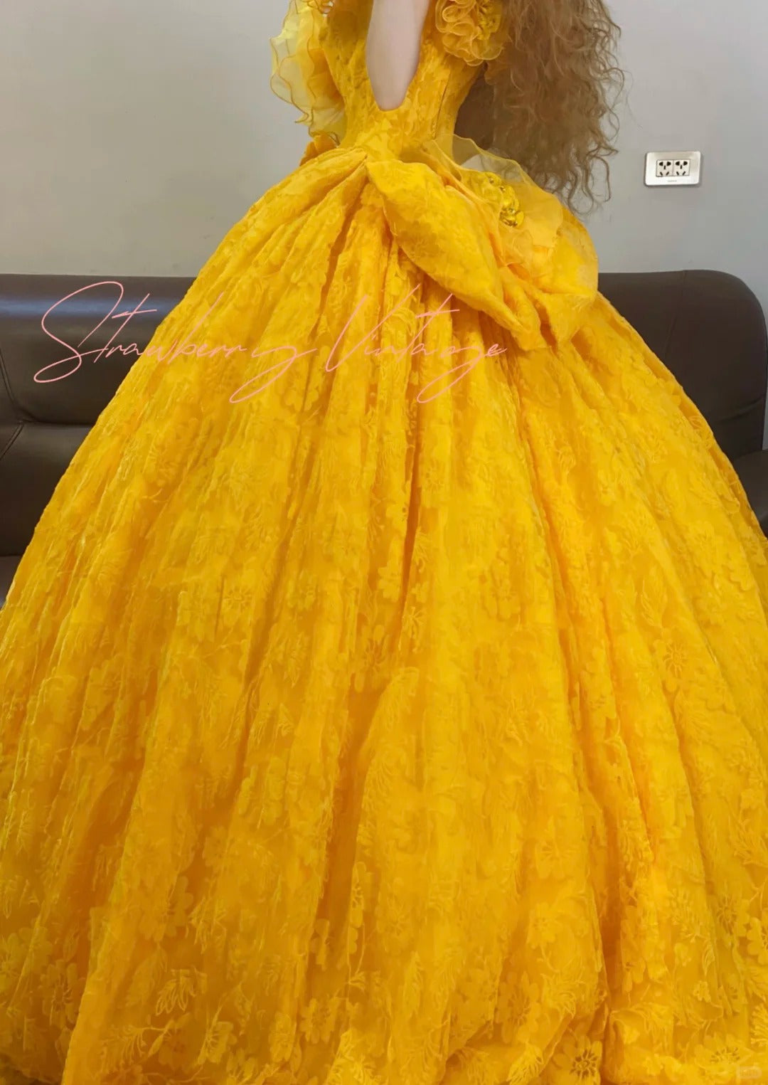 Yellow Floral Elegant Long Tulle Ball Gown nv5023