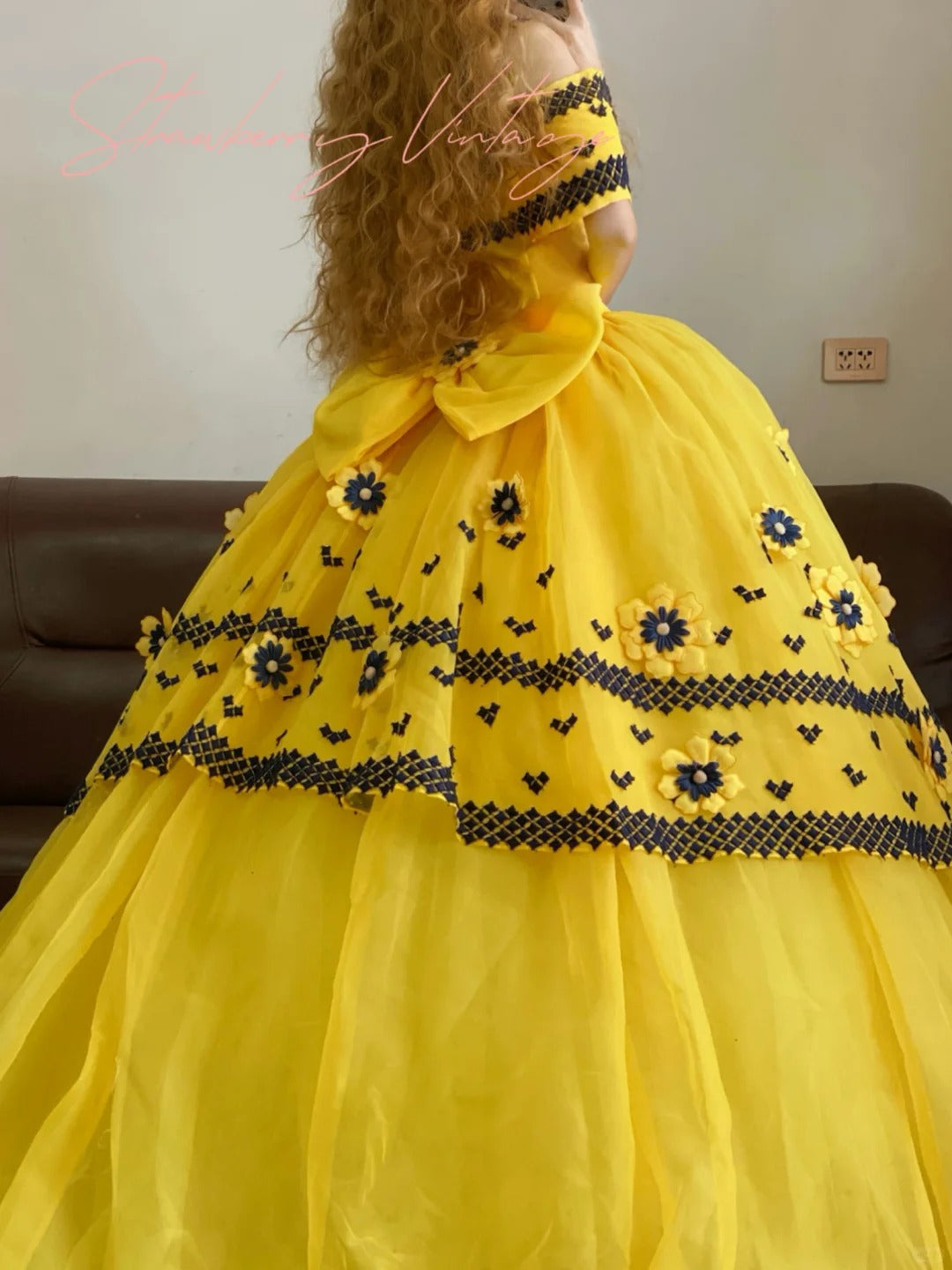 Yellow Floral Elegant Sunflower Long Tulle Ball Gown nv5022