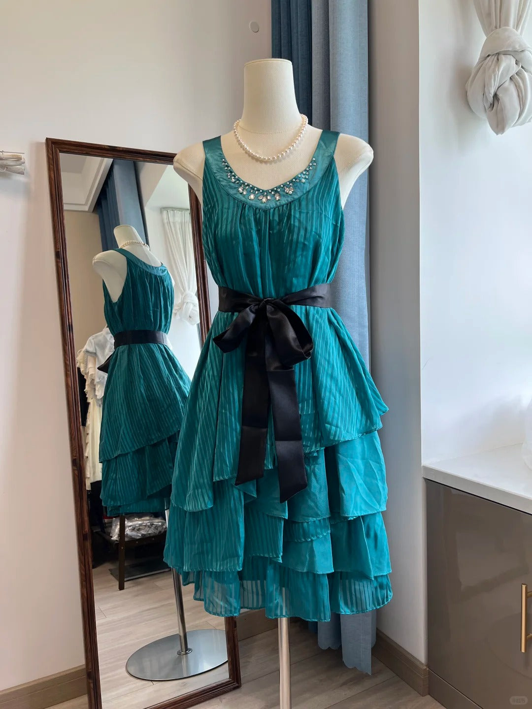 Peacock blue vintage short ruffled chiffon homecoming dress birthday party dress nv5102