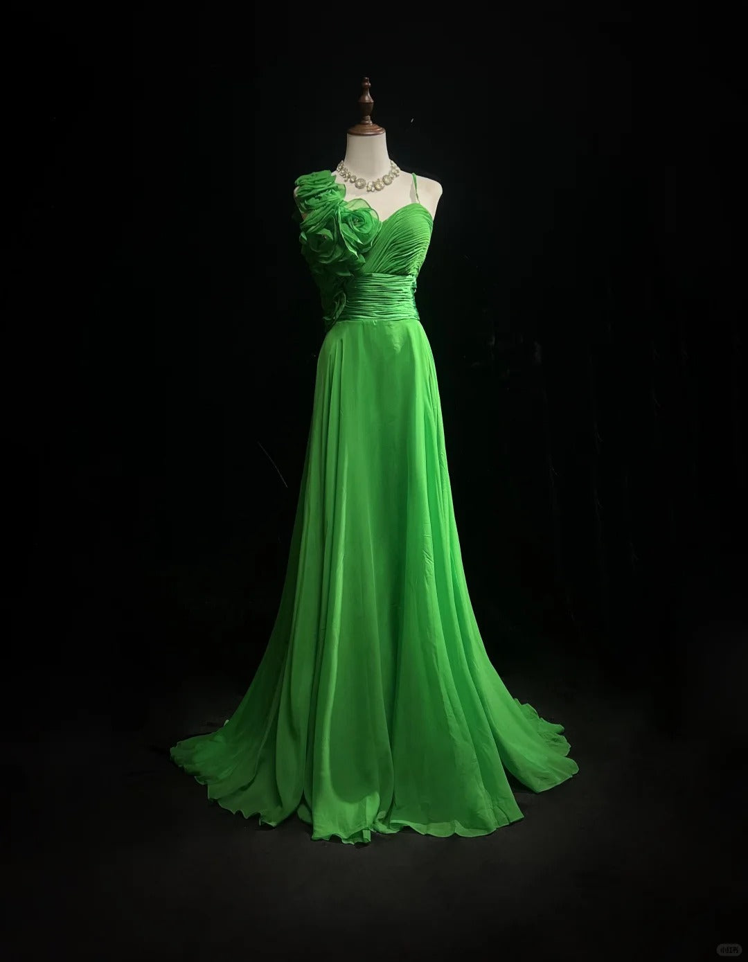 Grünes, geblümtes, langes Chiffon-Ballkleid, Abendkleid, Partykleid, NV4396