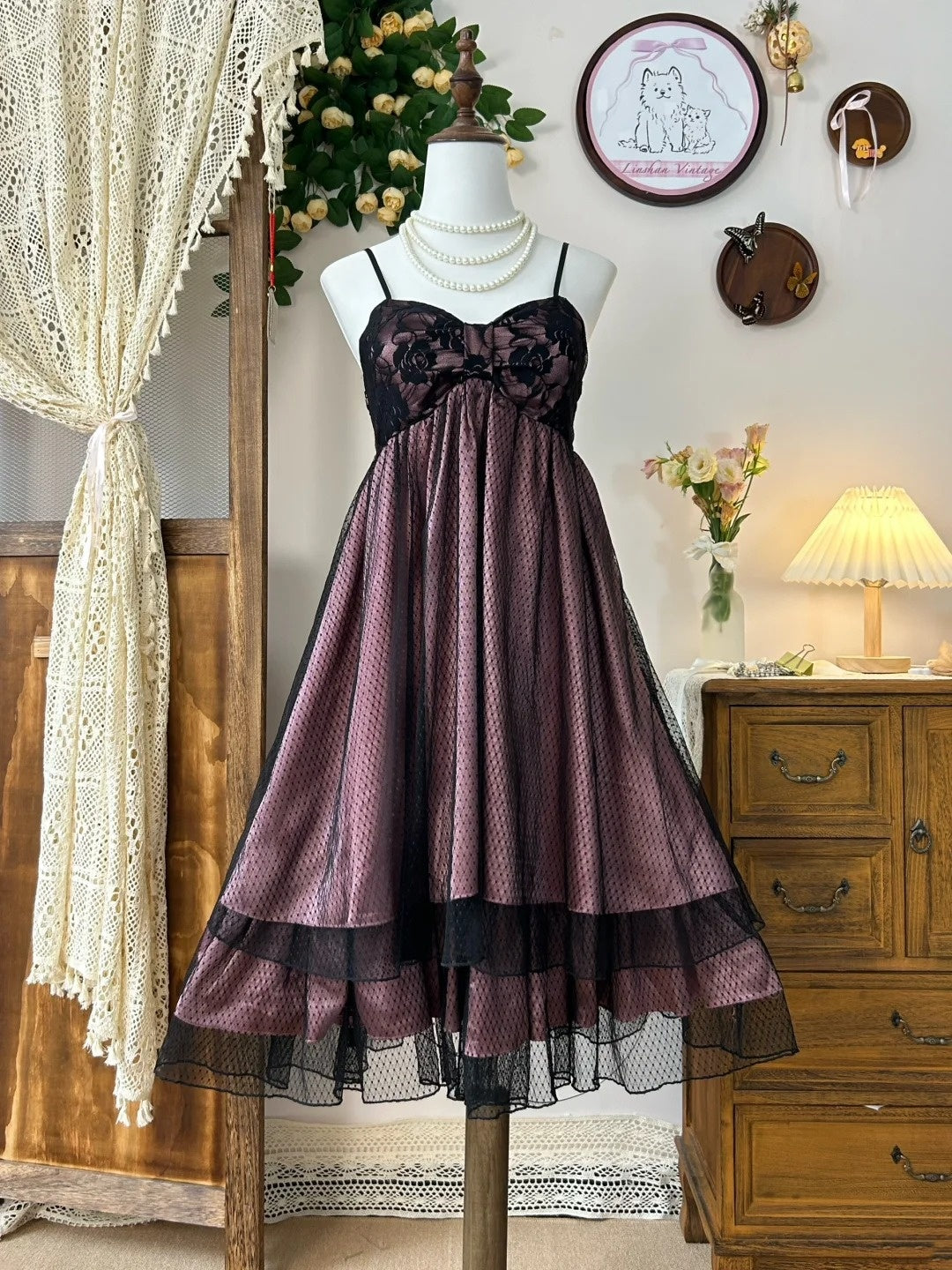 Lila Kurzes Spitzen-Chiffon-Vintage-Prinzessin-Heimkehrkleid Geburtstagspartykleid nv4707