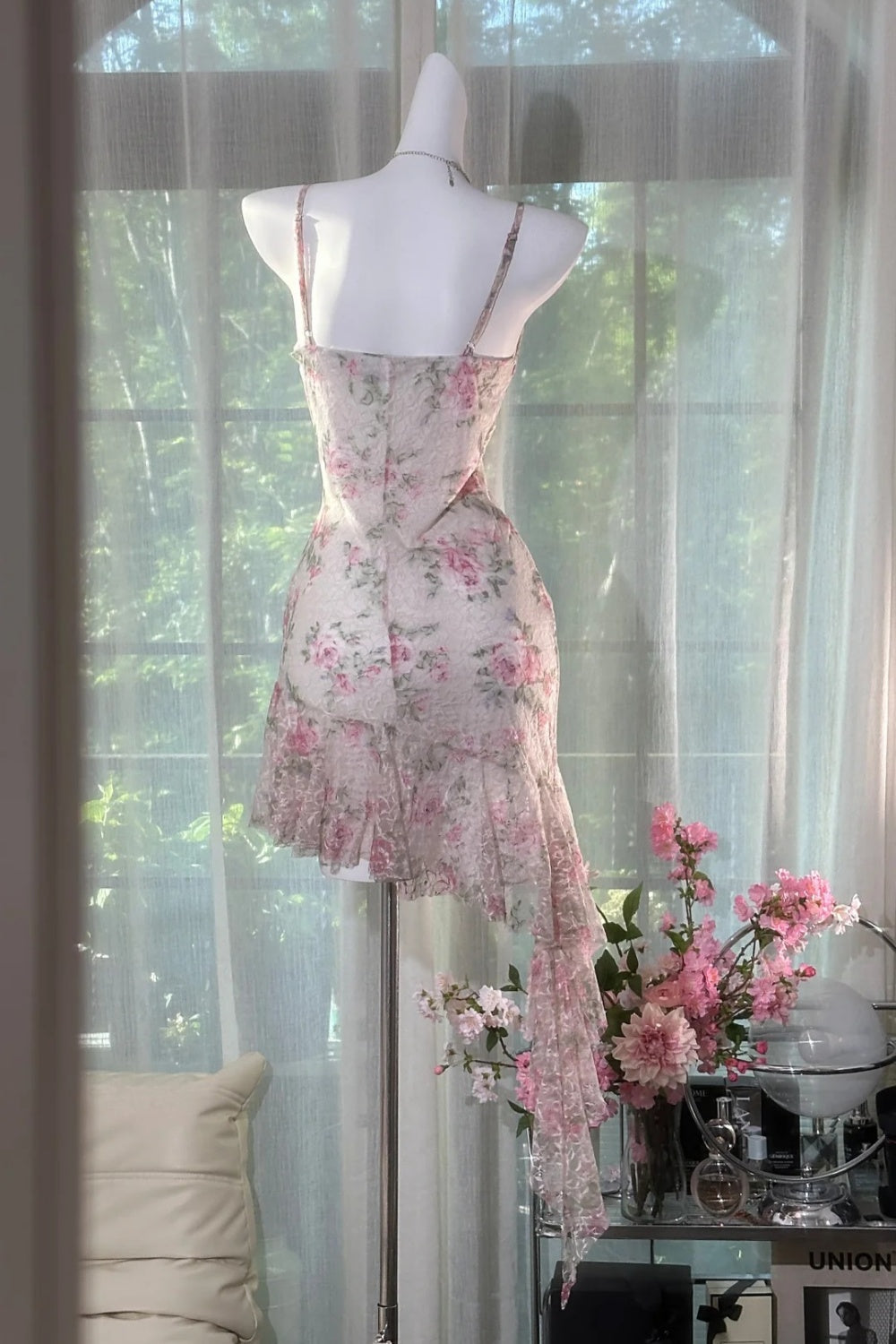 Sweet Floral Lace Dress, Sleeveless Spaghetti Strap Party Dress NV6885