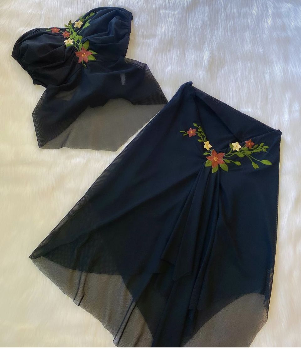 NiceVestidos - Ensemble deux pièces fleuri bleu marine NV6008