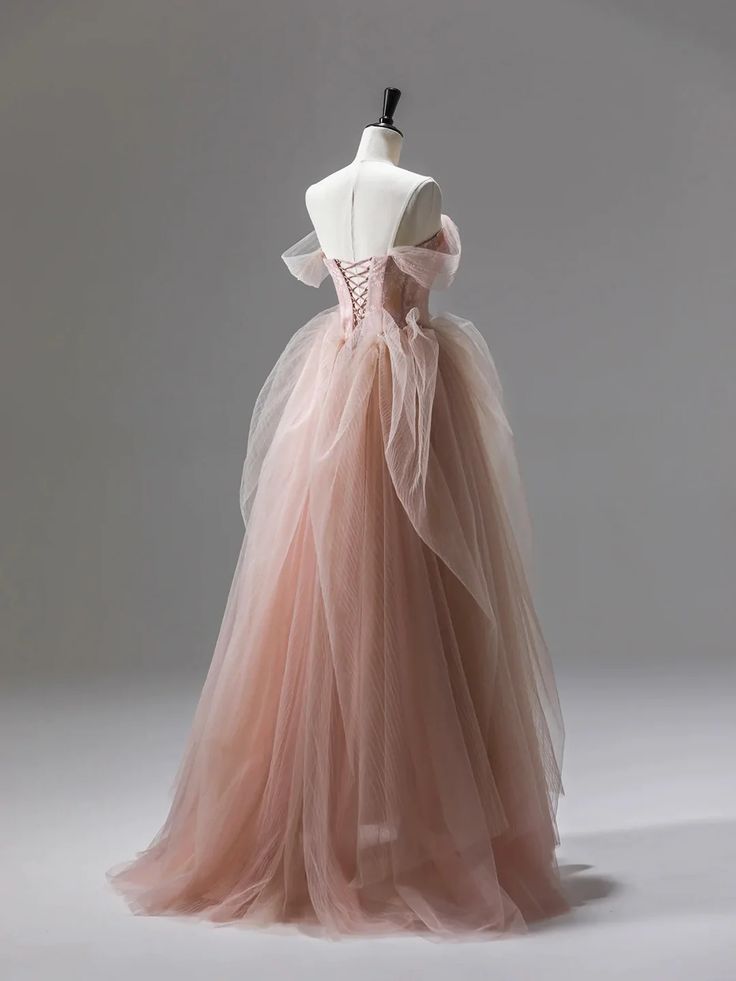 A-Line Pink Sweet Cute Corset Long Tulle Ball Gown Evening Dress with Ruffles Elegant nv2724