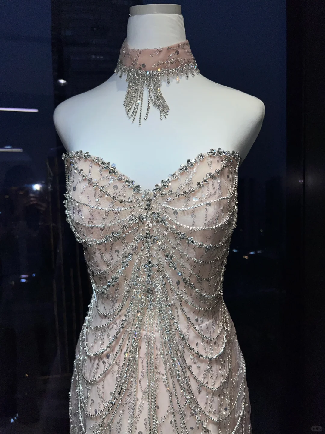 Strapless Nude Pink Mermaid Prom Dress Full Body Rhinestone Chain Beading Flowy Tulle Evening Gown NV6984