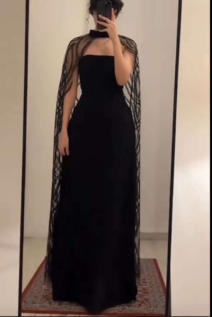 Black Glamorous Long Evening Gown With A Shawl, Nv2518