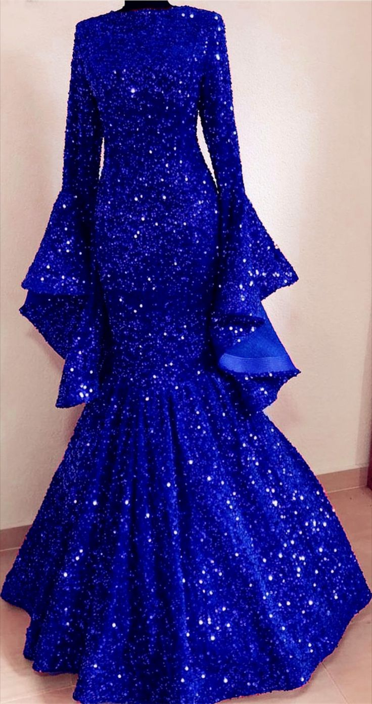 NiceVestidos-_Long-sleeved dress Royal Blue Sequin Gown Modest Burgundy Prom Dress NV6060