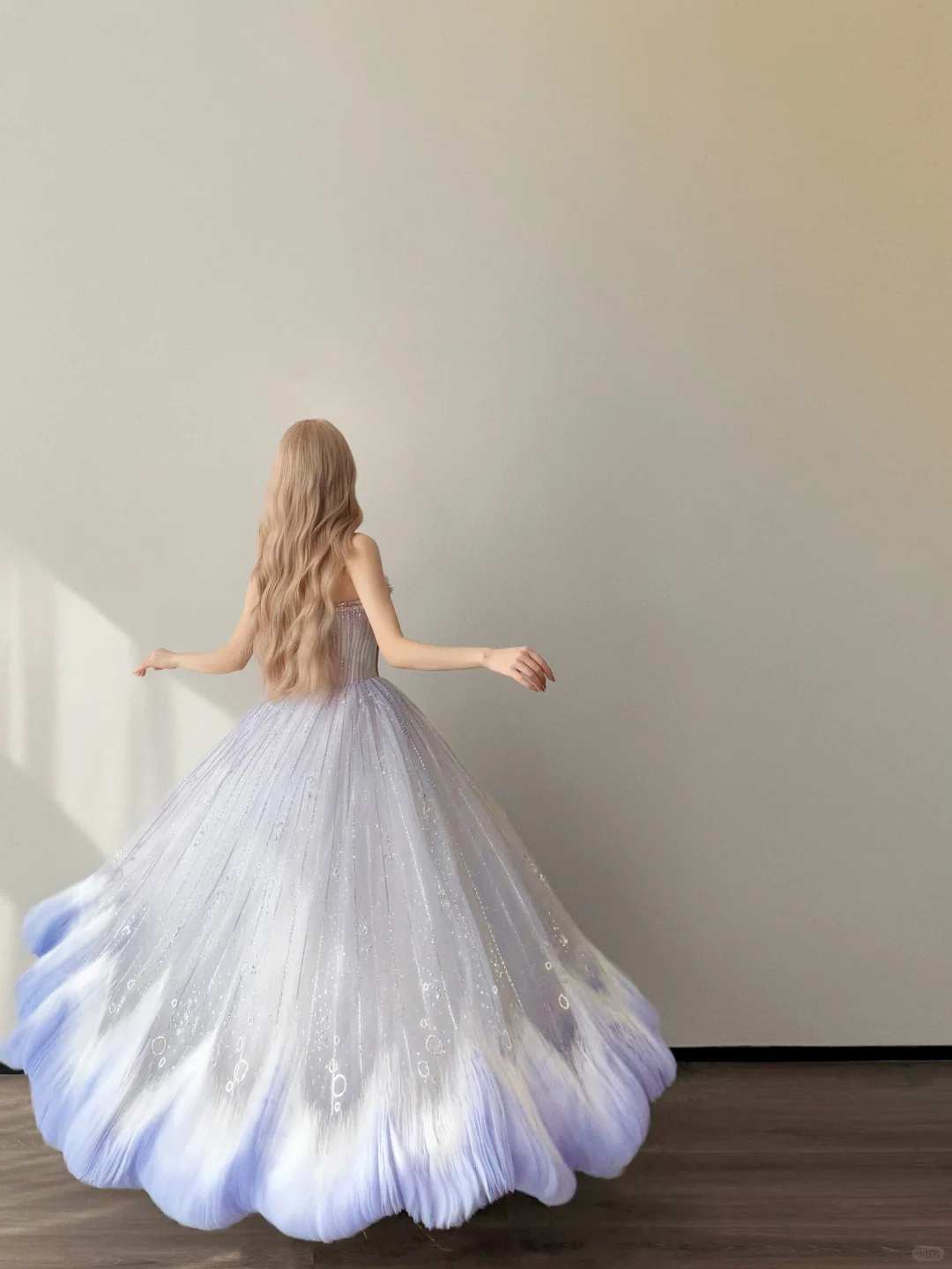 Strapless Ombre Purple Blue Prom Gown Boned Bodice Sparkle Tulle Cloud Hem A Line Evening Dress NV7149