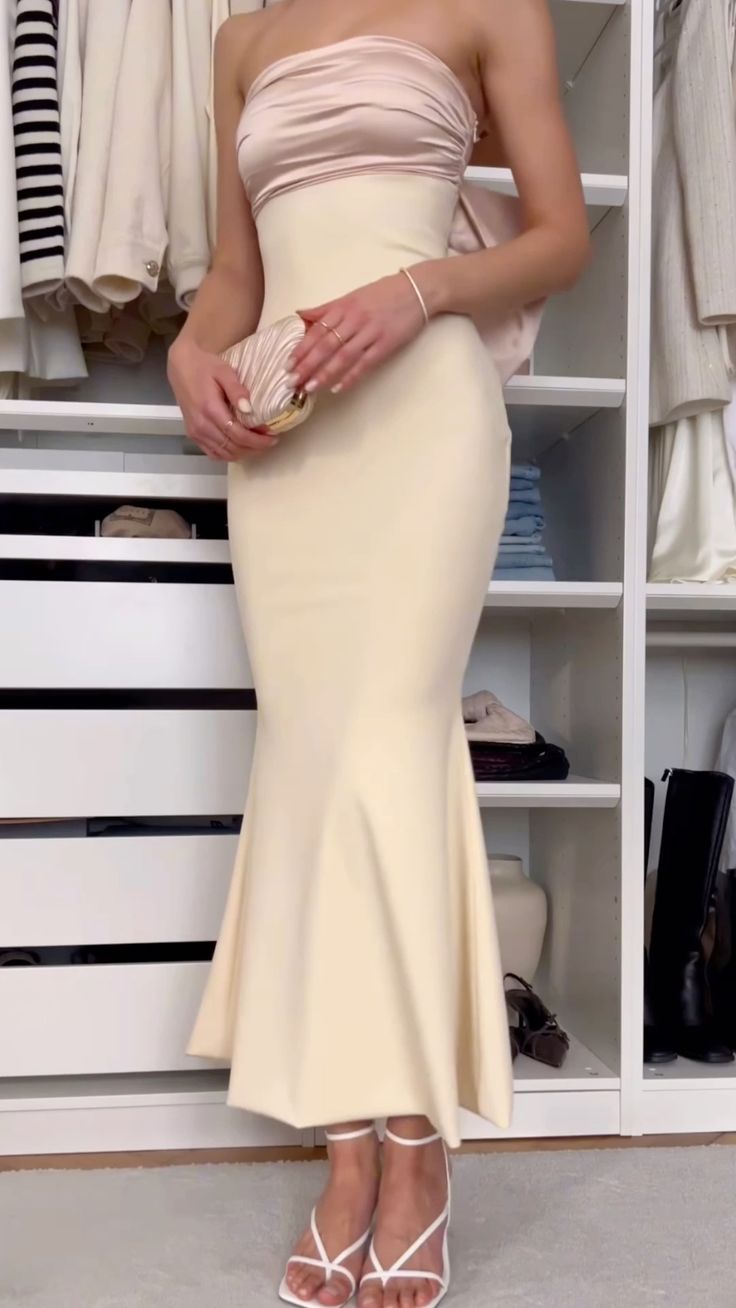 Robe de soirée longue en satin rose et blanc, simple et élégante avec décoration en nœud dans le dos, robe de bal, robe de soirée, robe de fête nv2270