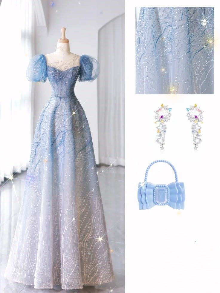 Light blue shiny elegant sweetheart neckline exquisite beading short sleeve long tulle ball gown evening dress graduation dress nv3785
