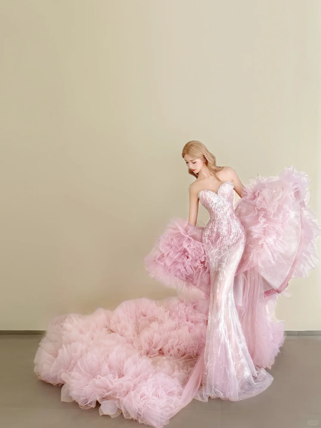 Pink Sweetheart Sheer Mermaid Prom Dress Sequin Cloud Tulle Train NV7147