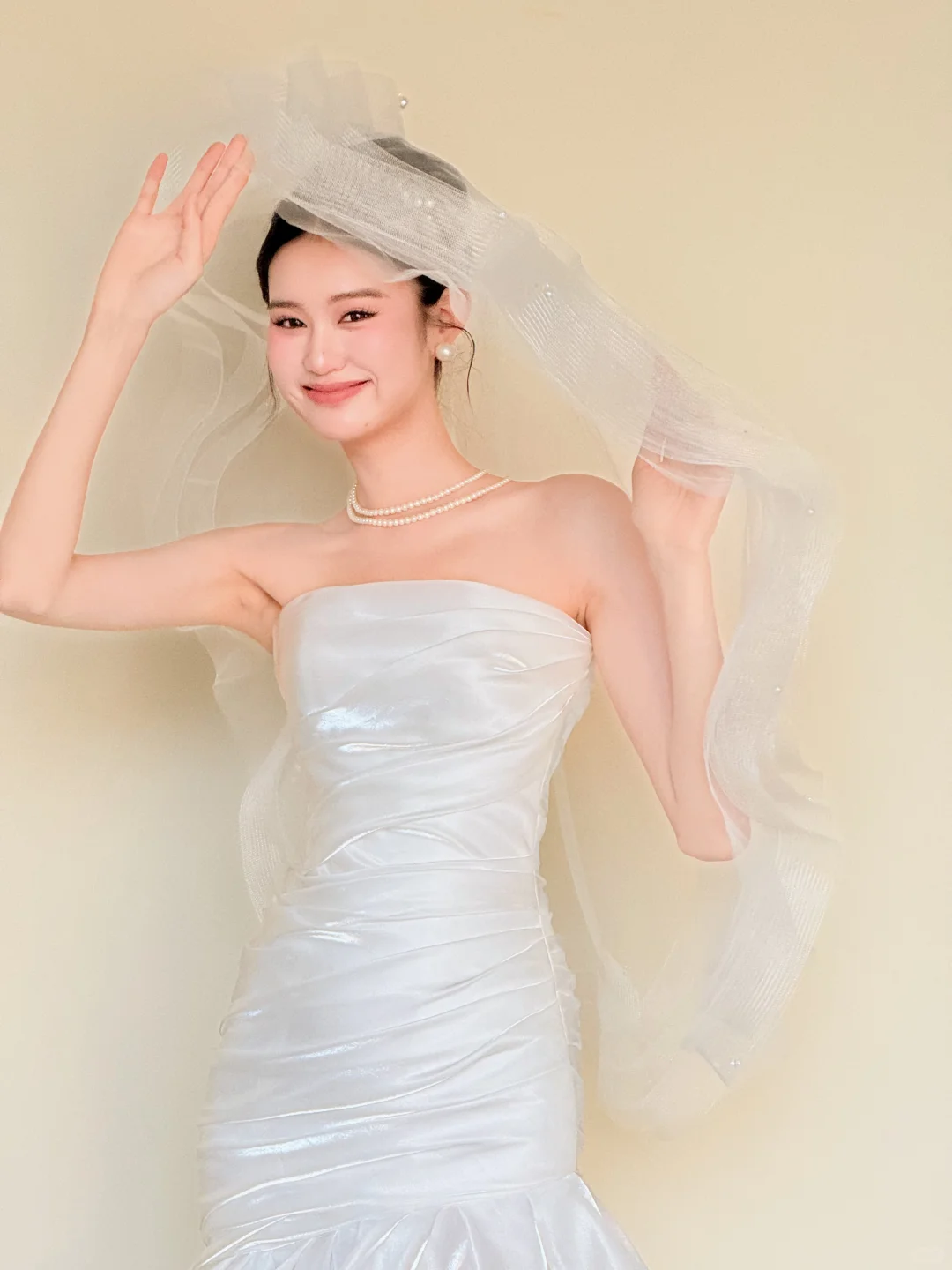 Strapless Ruched Satin Mermaid Wedding Gown, Simple Bridal Dress with Train NV7416