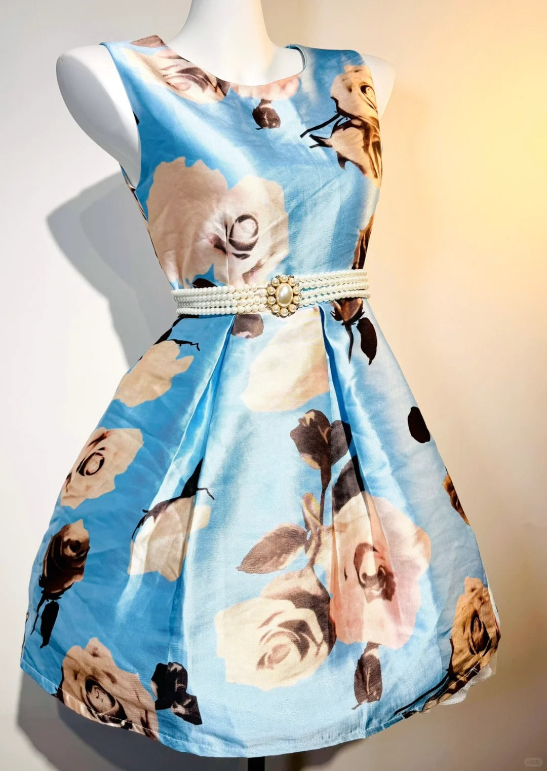 Blue Floral Fashion Short Satin Homecoming Dress Birthday Party Dress nv5310