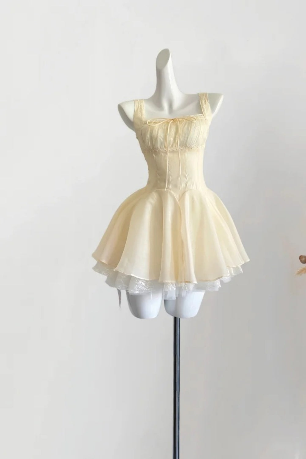 Yellow spaghetti strap short chiffon homecoming dress birthday party dress nv5271