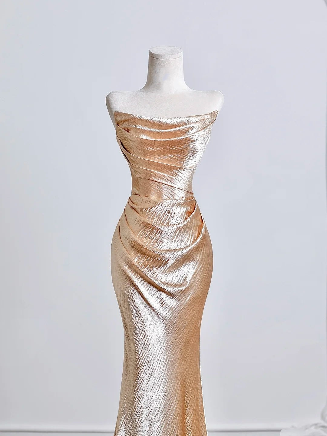 Gold Satin Long Mermaid Slim Prom Dress Evening Dress Party Dress nv4720