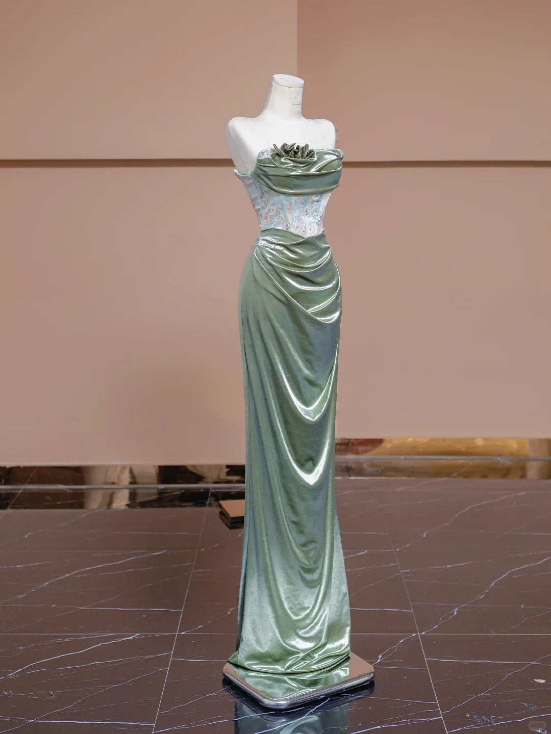 Robe de soirée élégante à fleurs style sirène, coupe ajustée, longue, longueur au sol, style bal, mode verte, nv4189