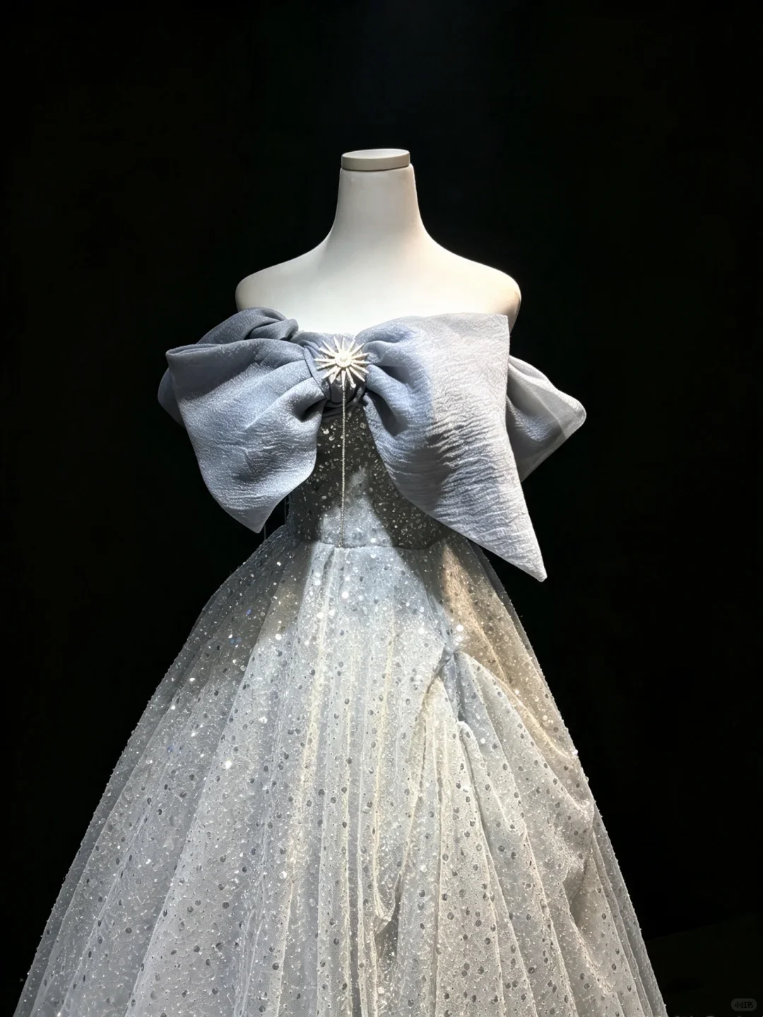 Off Shoulder Dusty Blue Princess Prom Dress Big Bow Sparkly Tulle Ball Gown NV6976