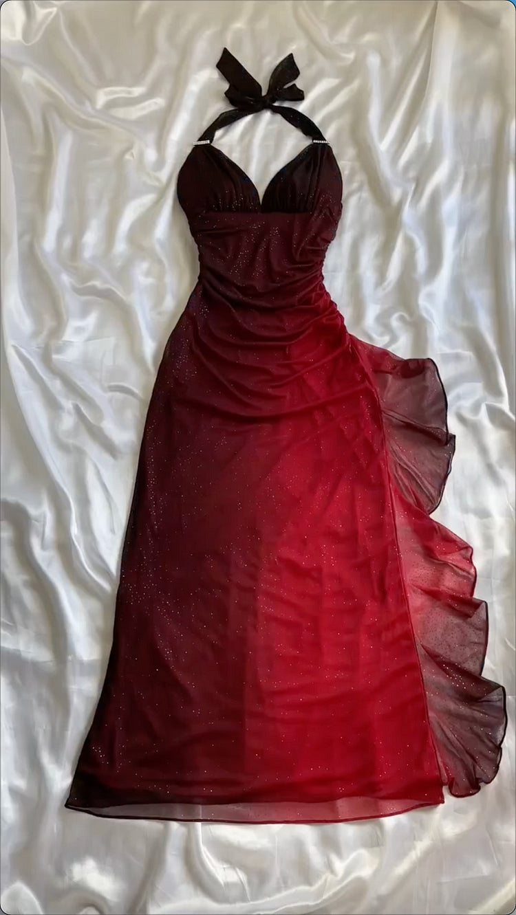Burgundy shiny gradient fashion sling long tulle long prom dress evening dress party dress nv3575