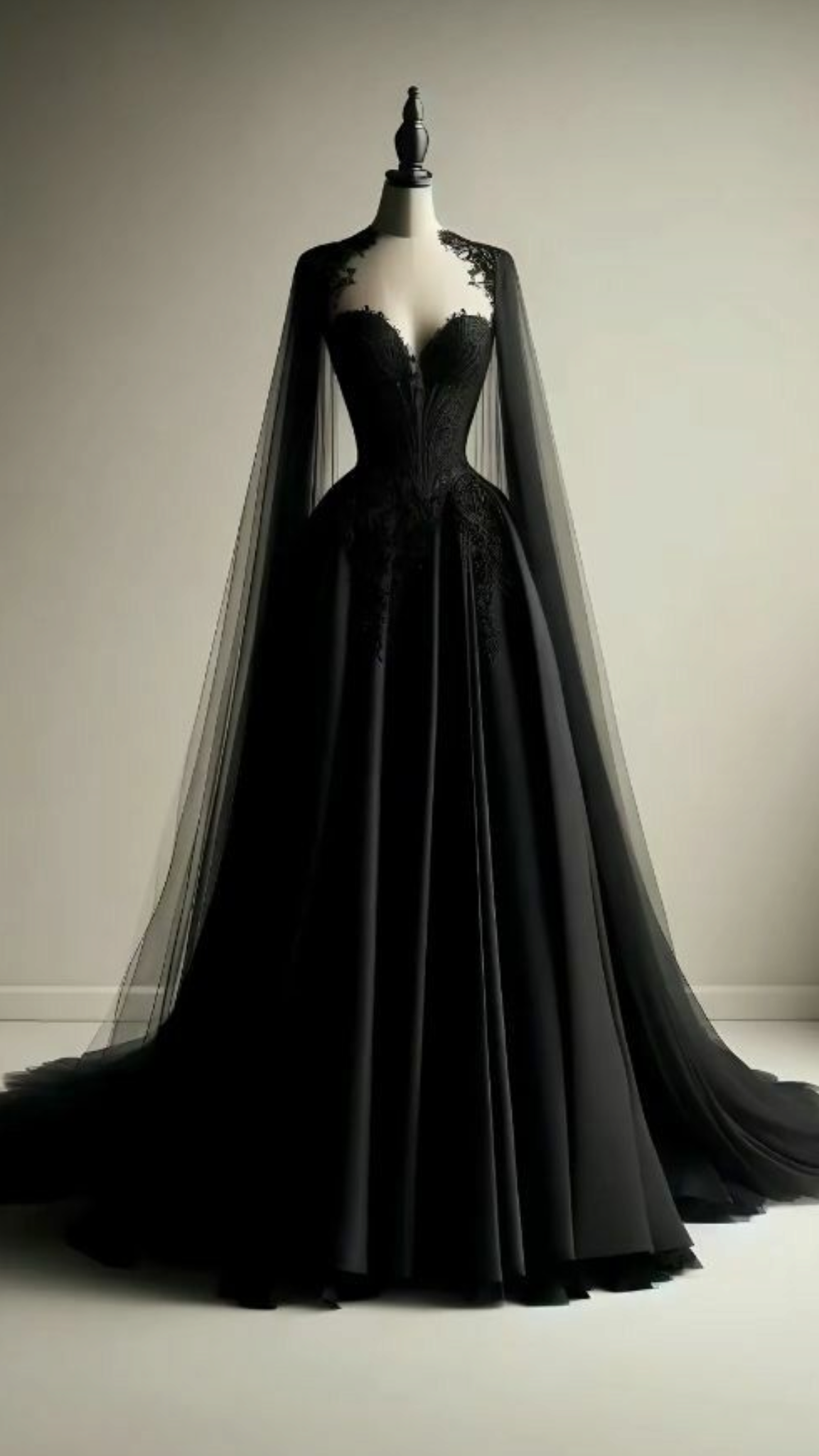 Sleeveless Black Tulle Lace Train Gown | Luxury Glam Cape Heart Strapless Maxi Dress for Gala Ball NV6297