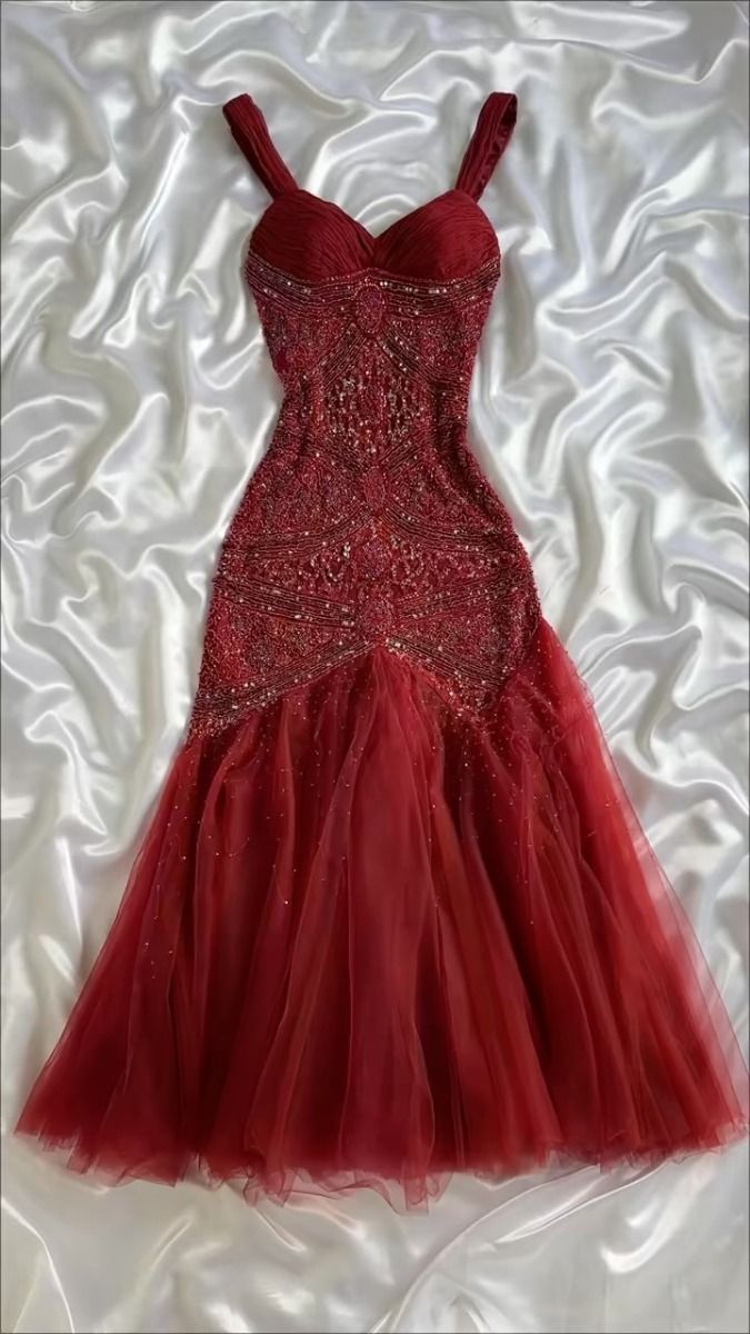 NiceVestidos-- vGorgeous red fairy exquisite beaded long tulle prom dress NV5678