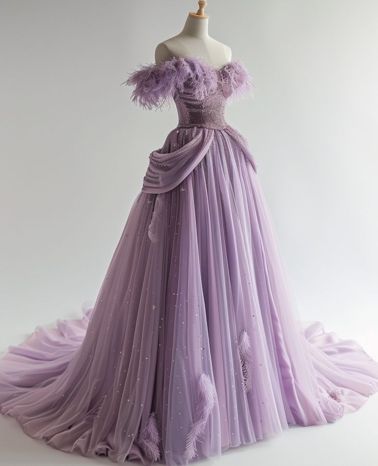 Light purple shiny elegant exquisite beaded long tulle floor-length princess ball gown nv5292