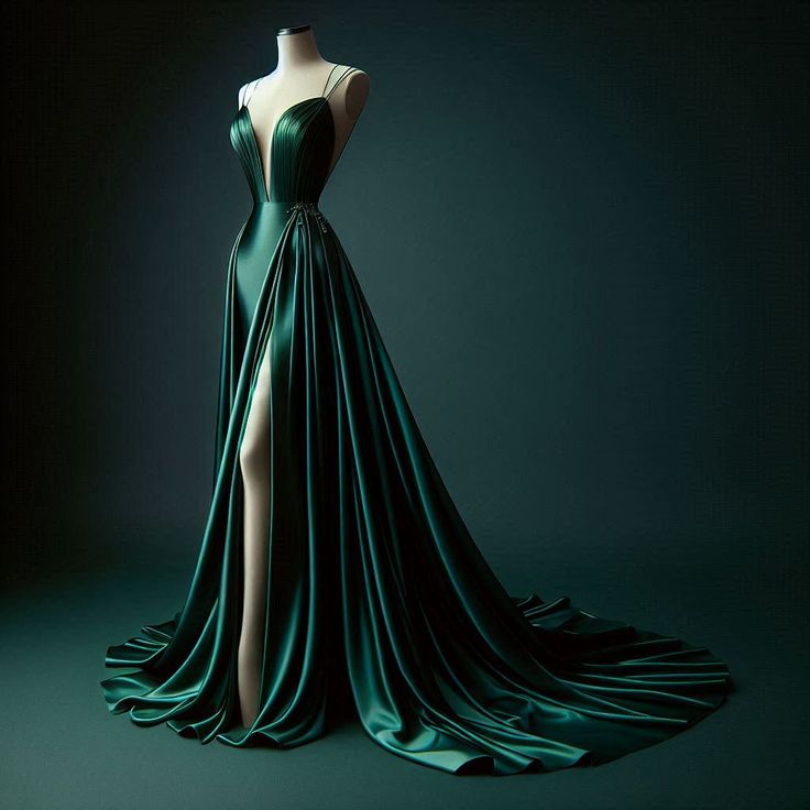 Green simple fashion V-neck sexy elegant long satin ball gown nv4828