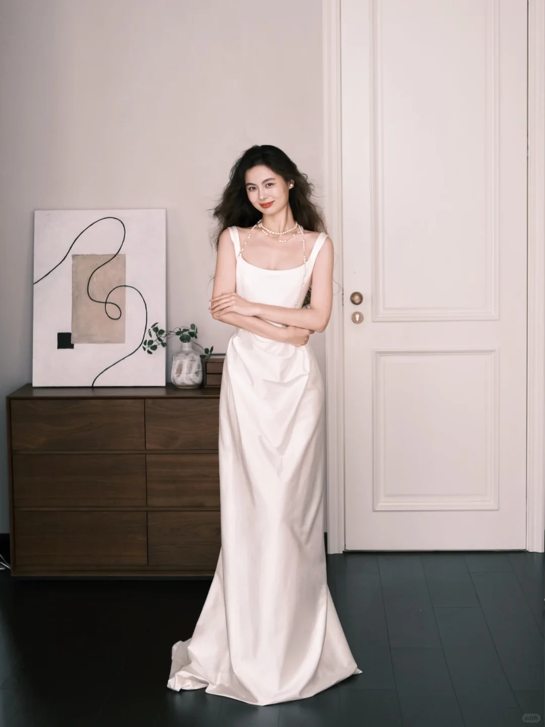 Square Neck Wide Strap Satin Bridal Gown, Minimalist A Line Wedding Dress NV7266