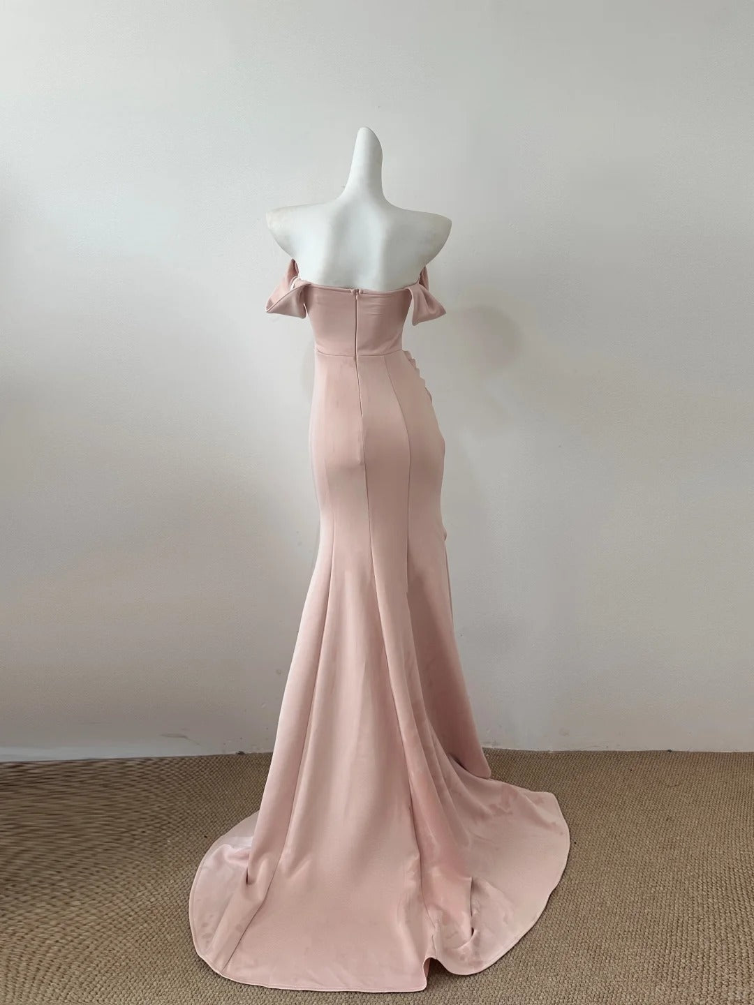 White/Pink Simple Elegant Long Satin Floor Length Slit Ball Gown Evening Gown Party Dress nv4128