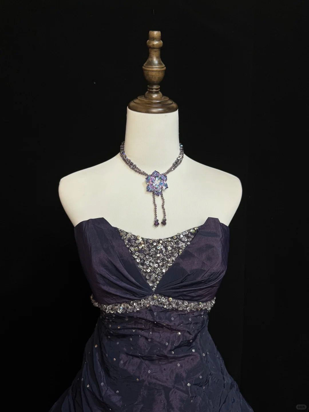 Sparkling dreamy starry purple night star river exquisite beaded satin floor-length retro long ball gown nv5149