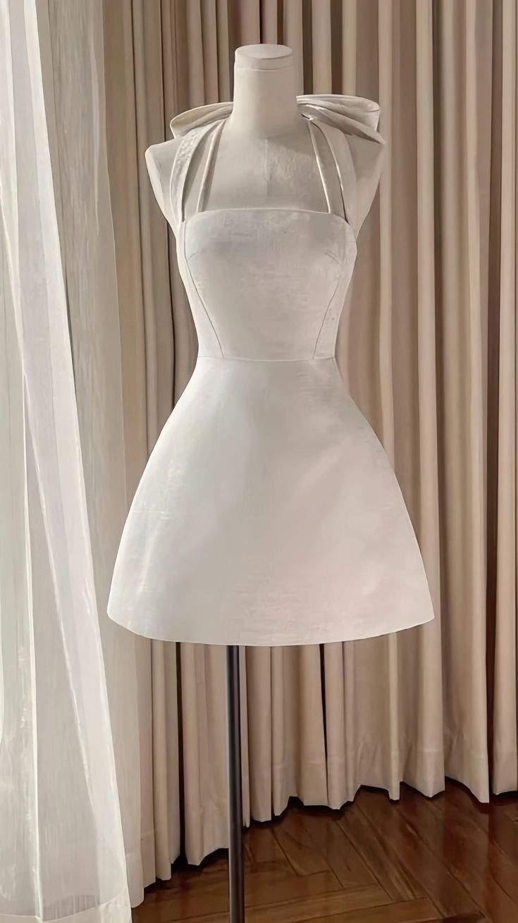 White suspender short satin homecoming dress birthday party dress nv5260