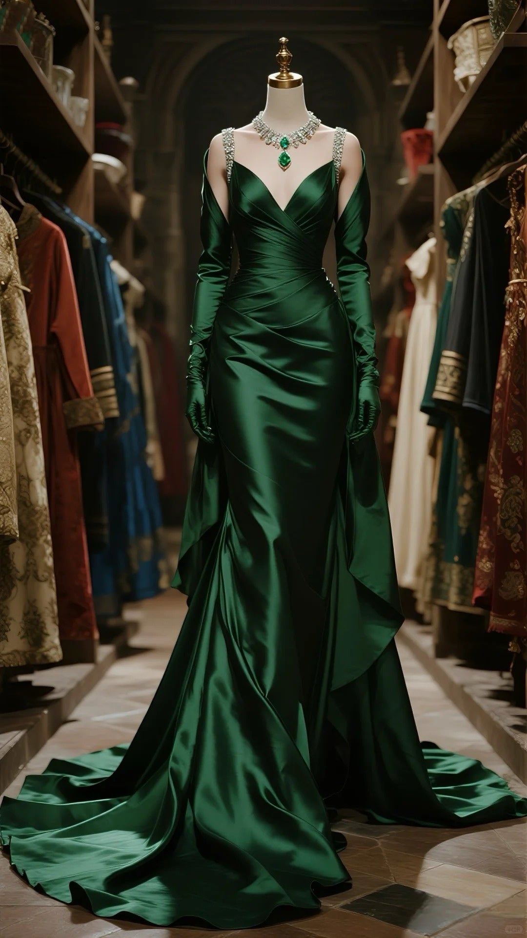 Green Fashion Elegant Satin Long Mermaid Slim Ball Gown Evening Dress Party Dress nv4792