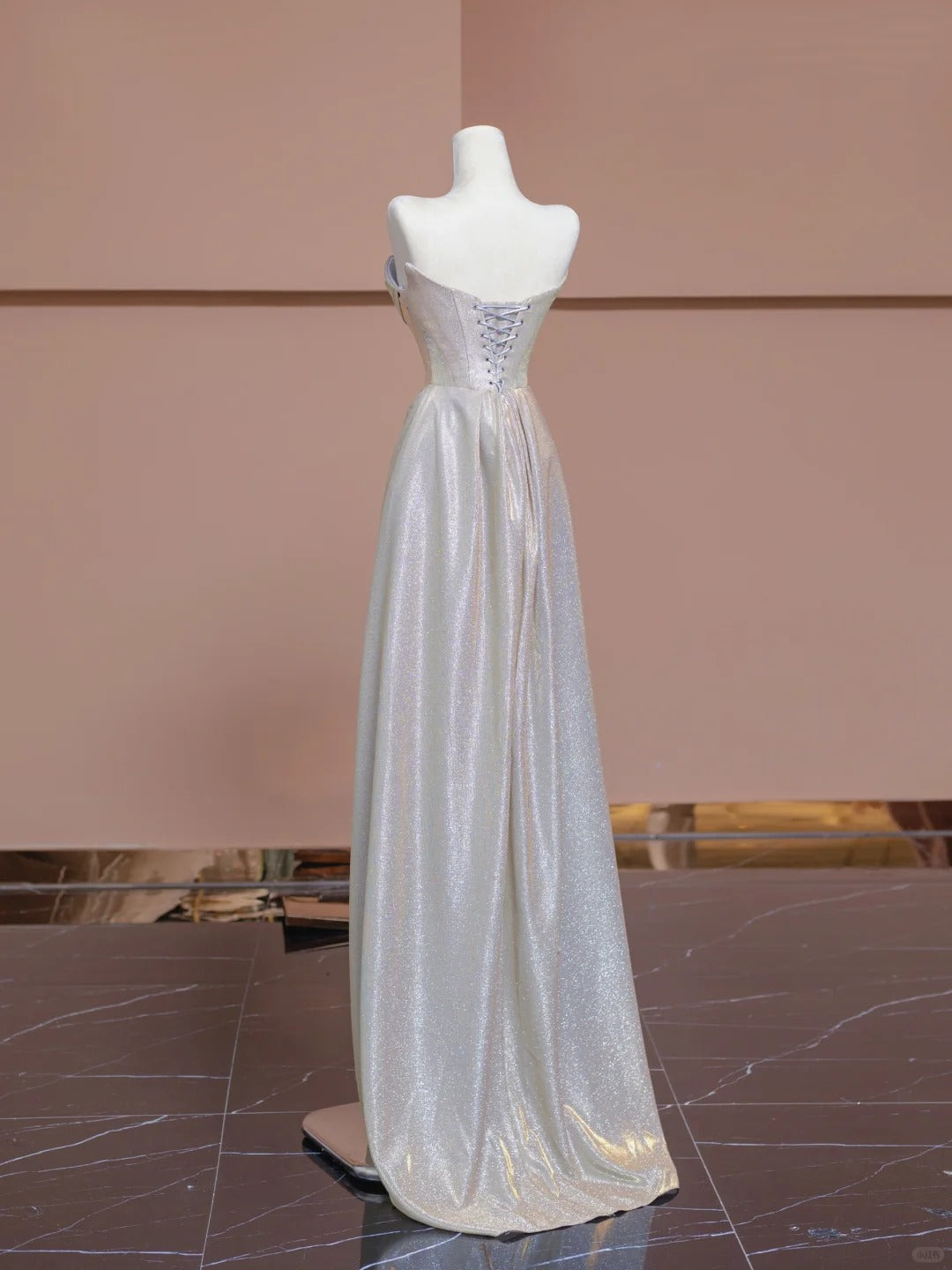 White shiny satin long floor-length ball gown evening dress nv5053